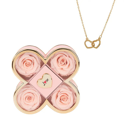 L’Écrin d’Amour Éternel™ – Rose Éternelle & Collier Gravé