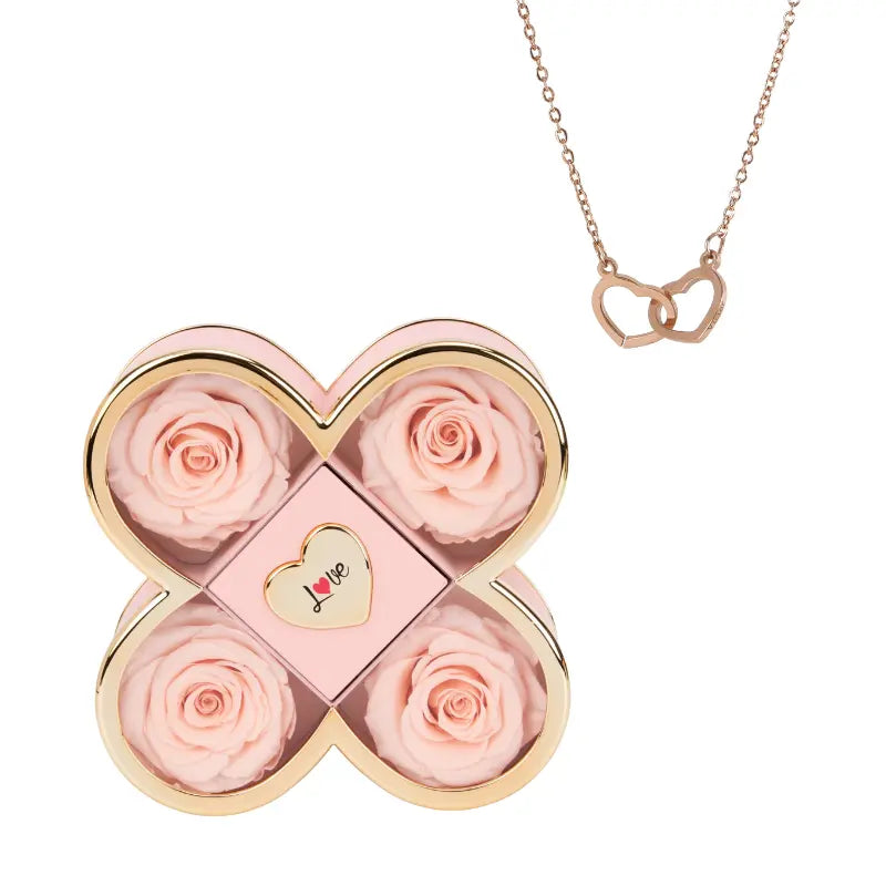 L’Écrin d’Amour Éternel™ – Rose Éternelle & Collier Gravé